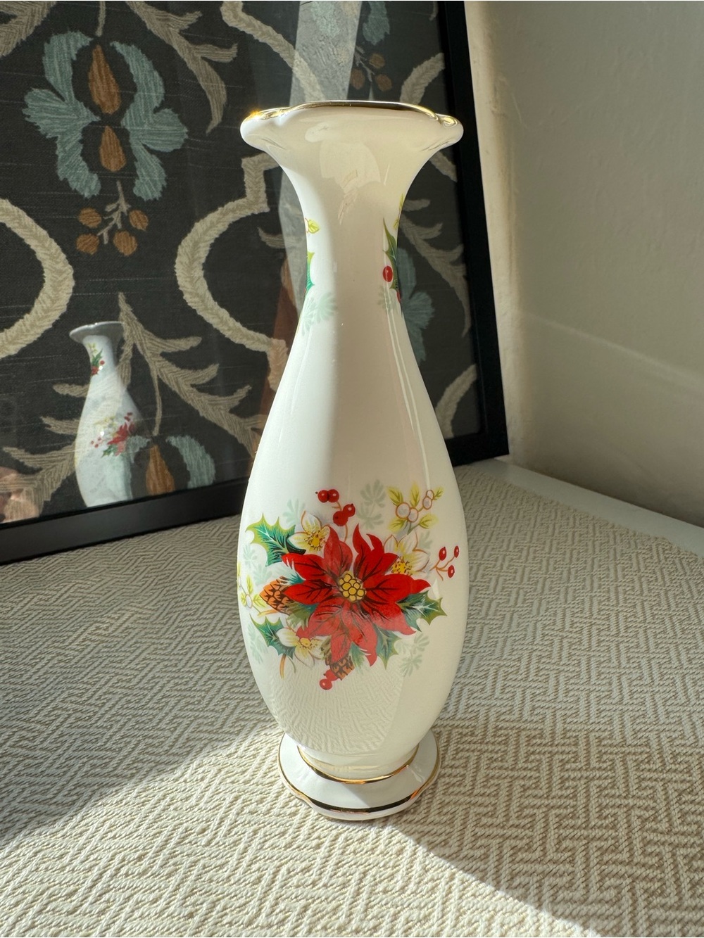 Vintage Royal Albert Poinsettia Bone China Vase – Made in England – 8”